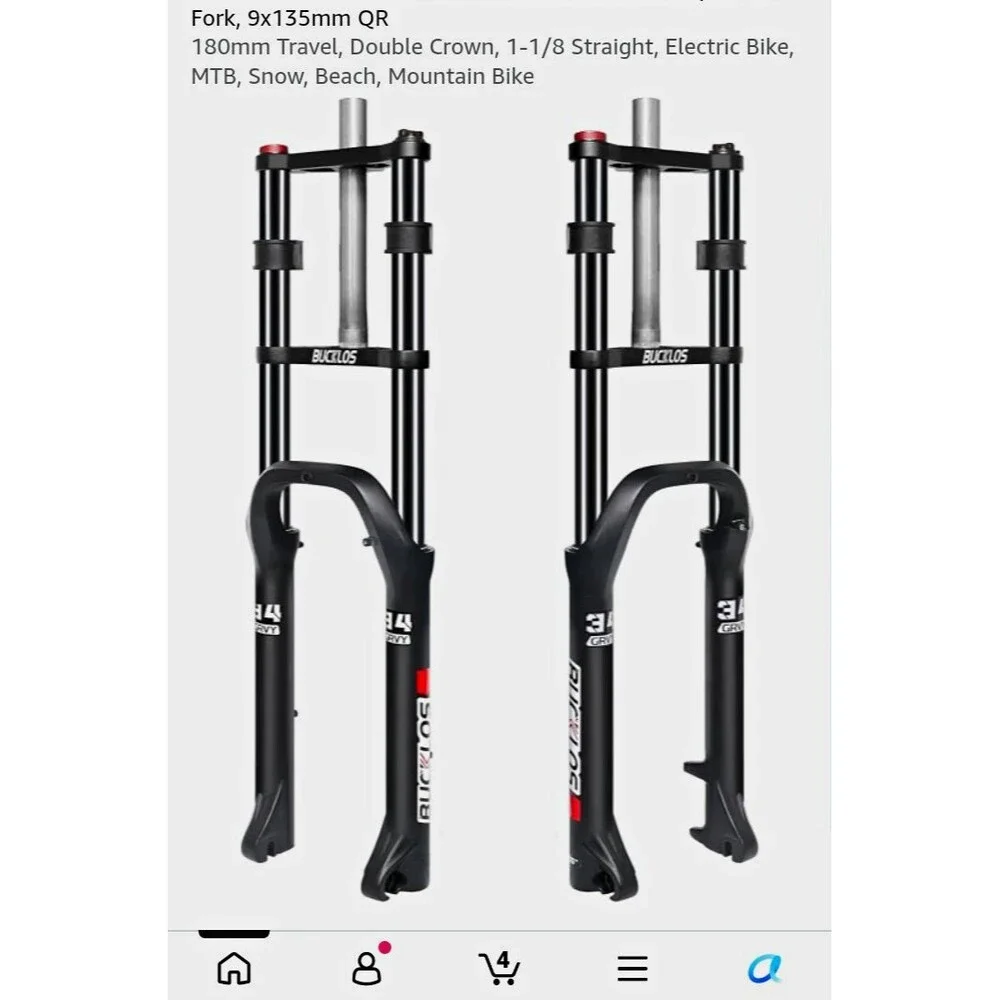 BUCKLOS 26in x 4.0 Fat Tire Oil Suspension Fork 180mm 1-1/8in Black